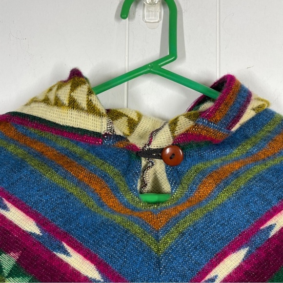 Multi Color Striped Geometric Design Fringe Poncho Sweater - One Size - Picture 4 of 4